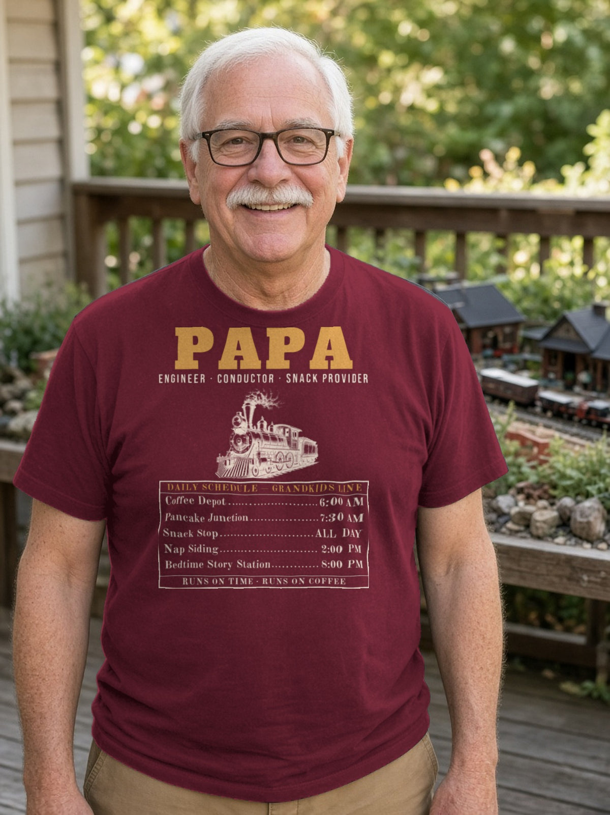 Papa: Engineer, Conductor, Snack Provider Tee - Maroon