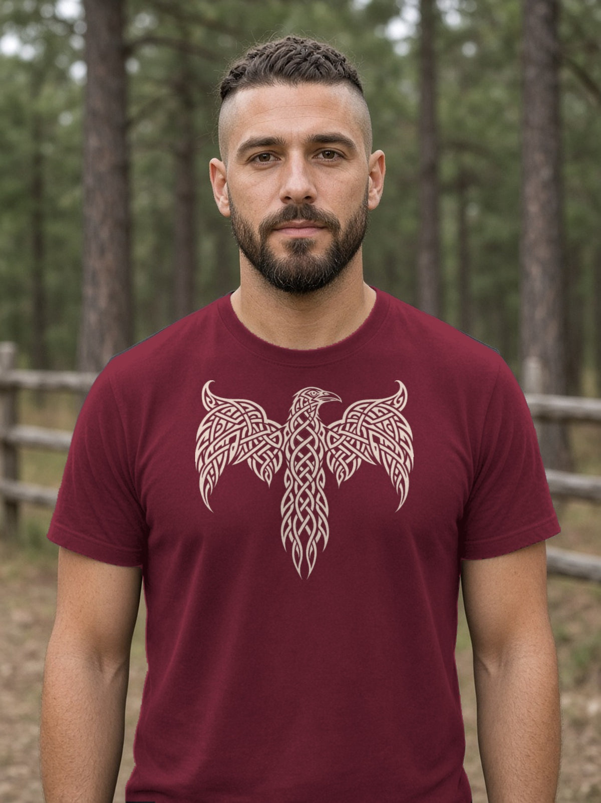 Knotwork Raven Norse Art Tee - Maroon