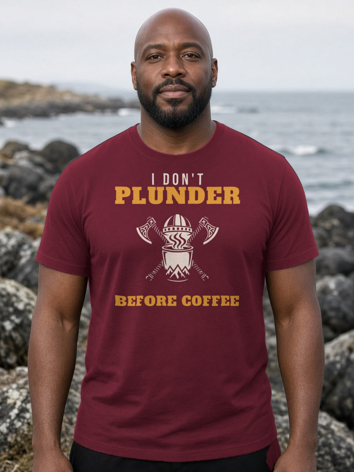 I Don't Plunder Before Coffee Viking Tee - Maroon