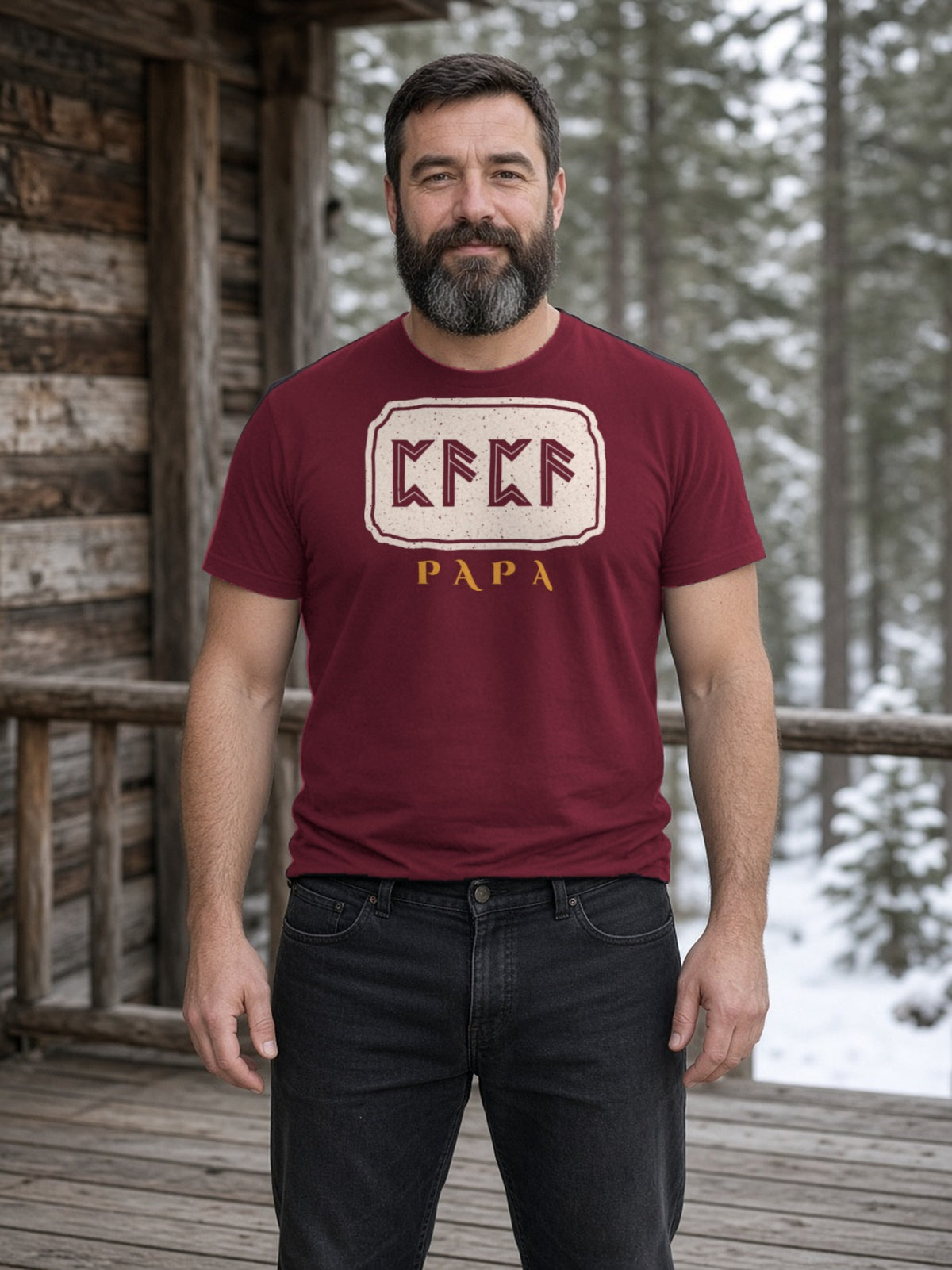 PAPA in Runes Carved Stone Tee - Maroon