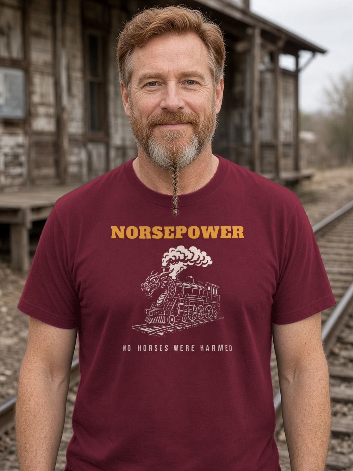 NORSEPOWER Dragon Steam Locomotive Tee - Maroon
