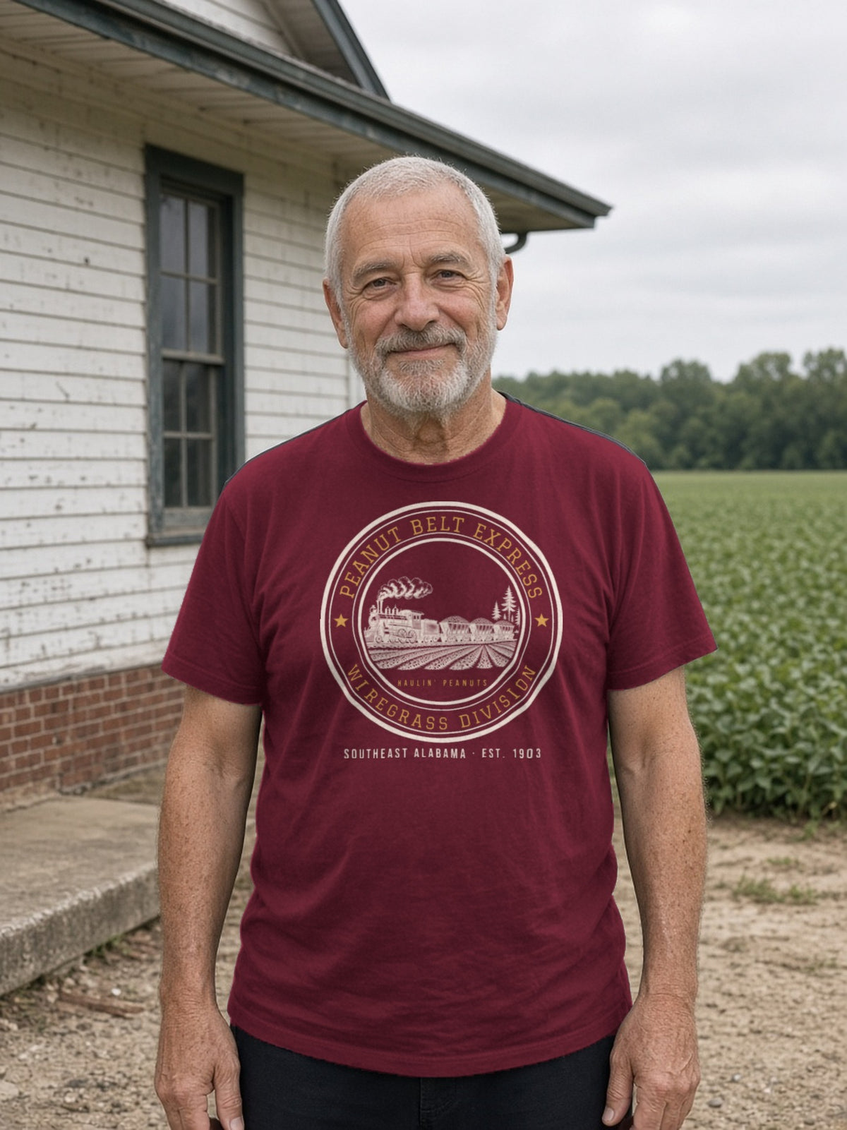Peanut Belt Express Railroad Herald Tee - Maroon