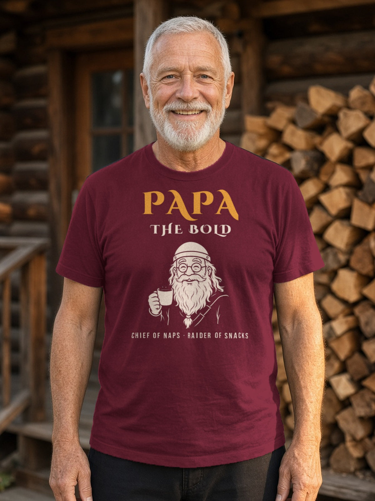 Papa the Bold Viking Grandpa Tee - Maroon