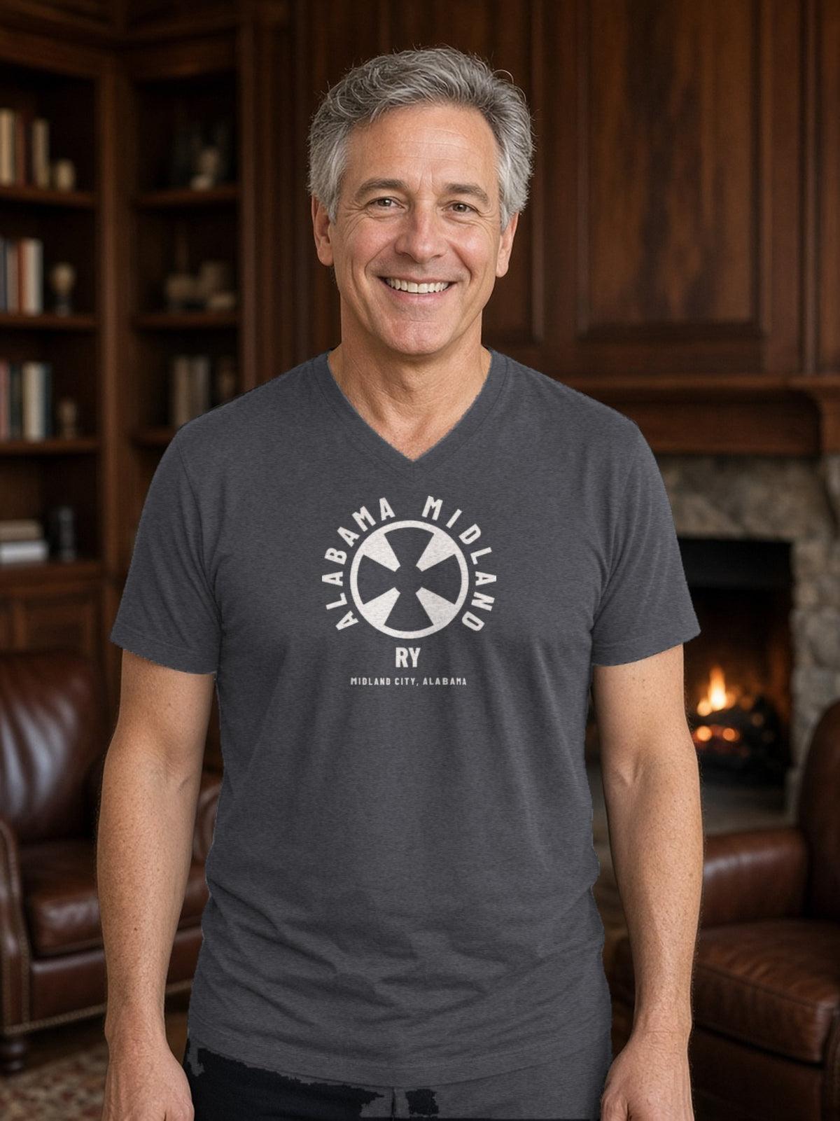 Alabama Midland Railway Midland City V-Neck Tee – Dark Grey Heather