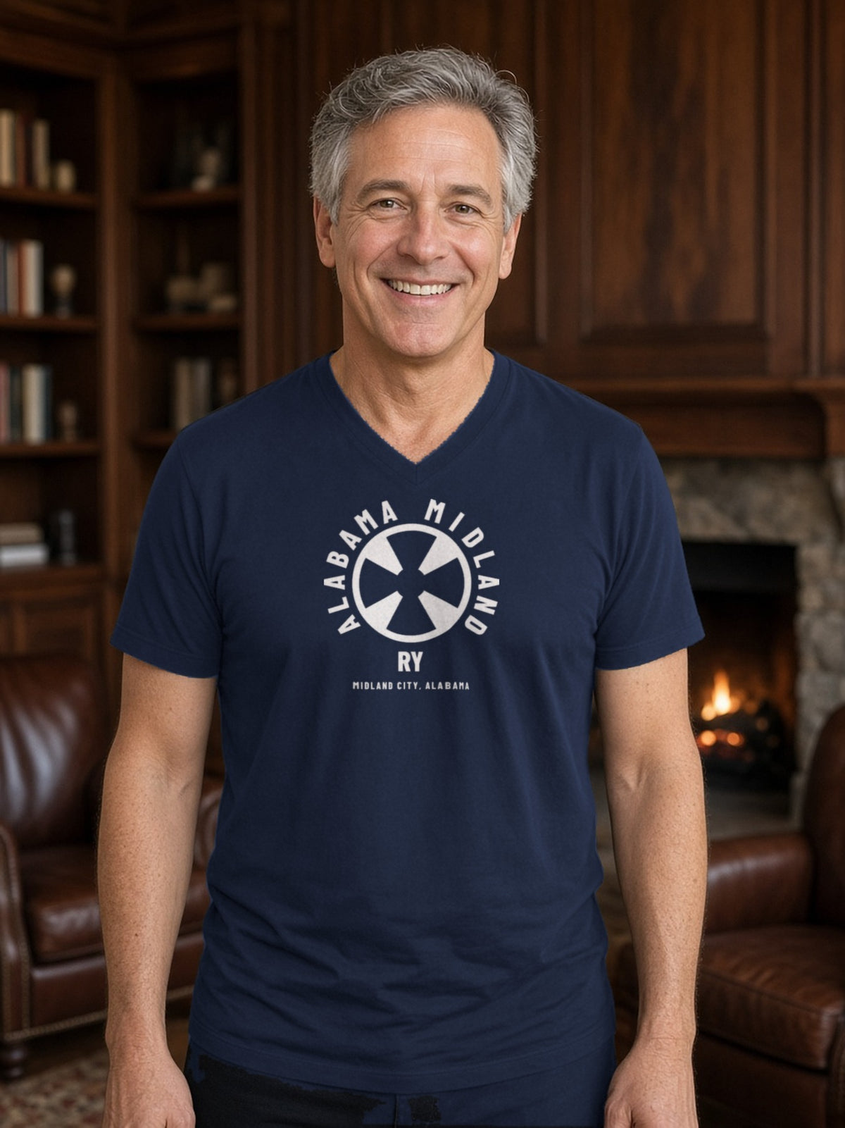 Alabama Midland Railway Midland City V-Neck Tee – Navy