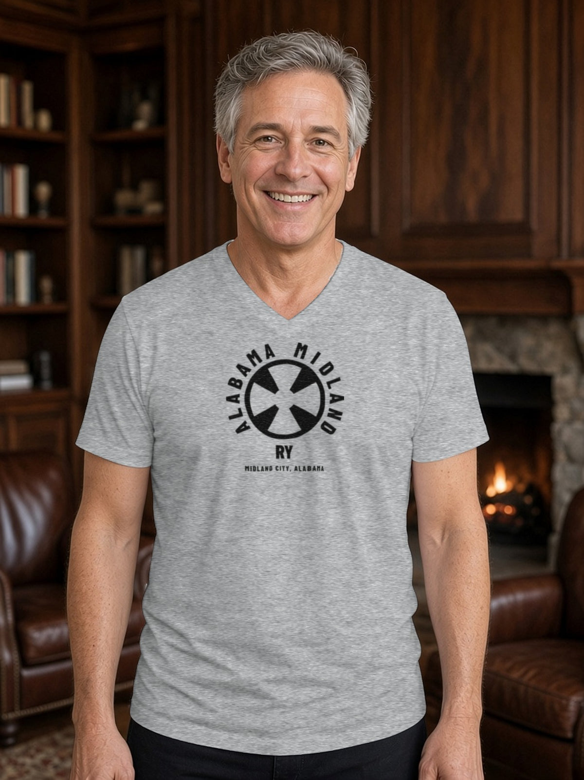 Alabama Midland Railway Midland City V-Neck Tee (Poly Blend) – Heather Grey