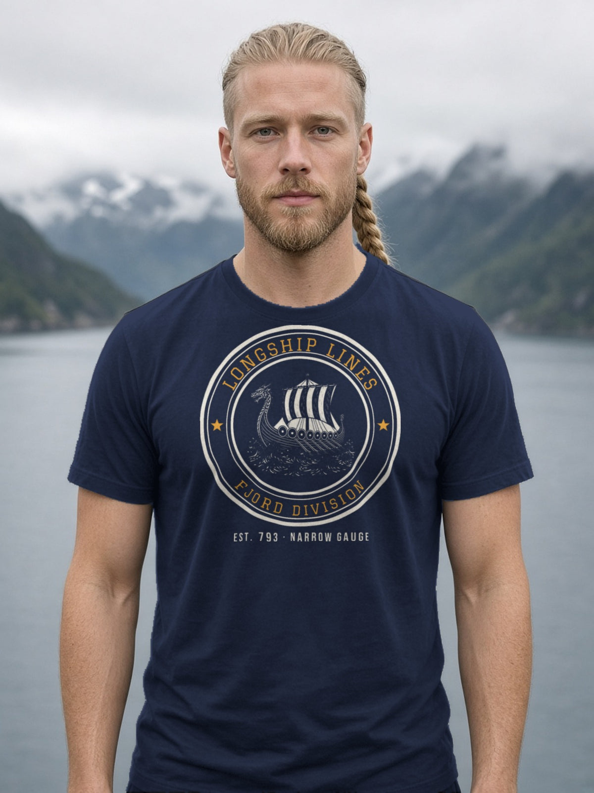 Longship Lines Railroad Herald Tee - Navy