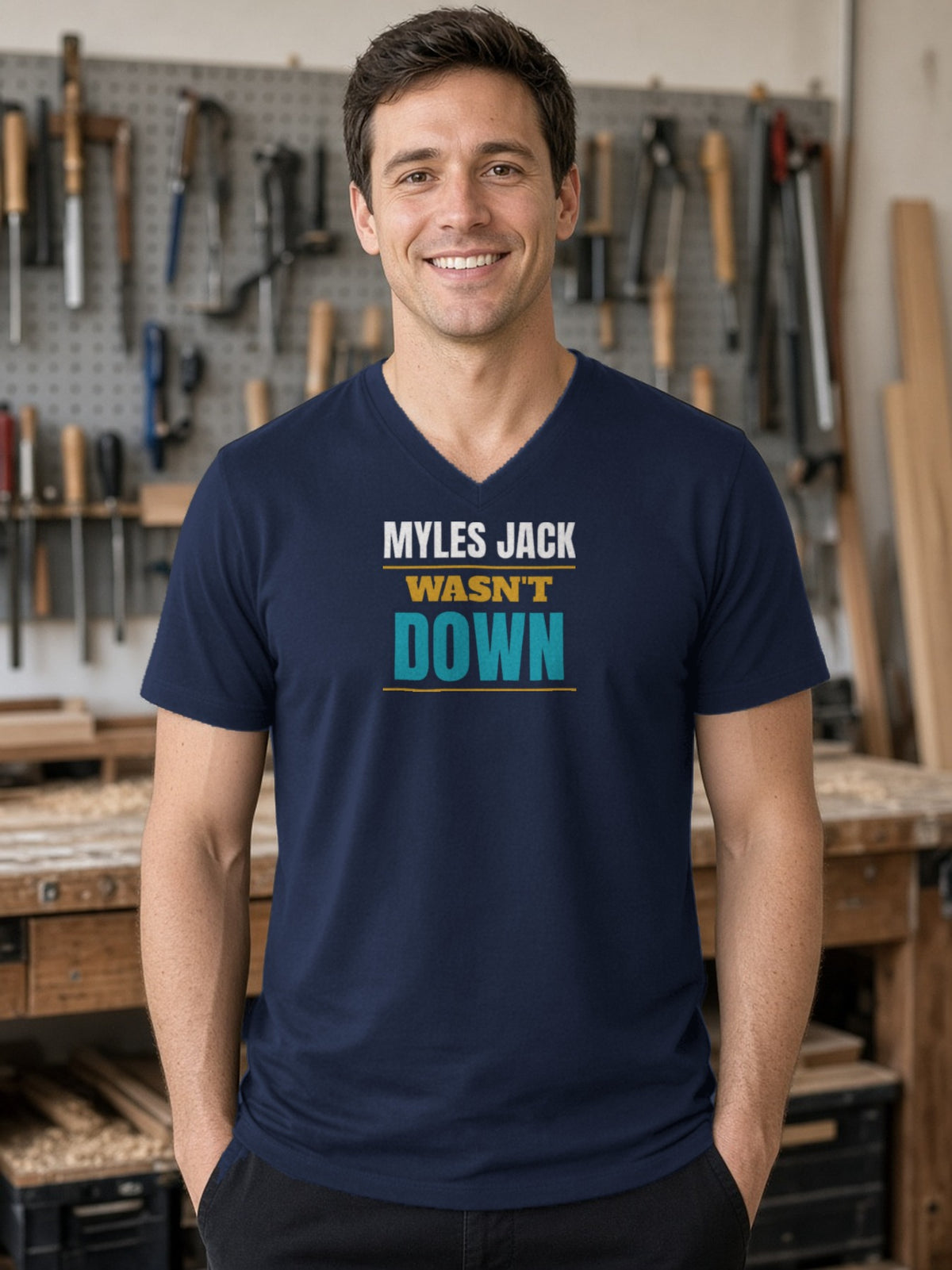 MYLES JACK WASN'T DOWN V-Neck Tee - Navy