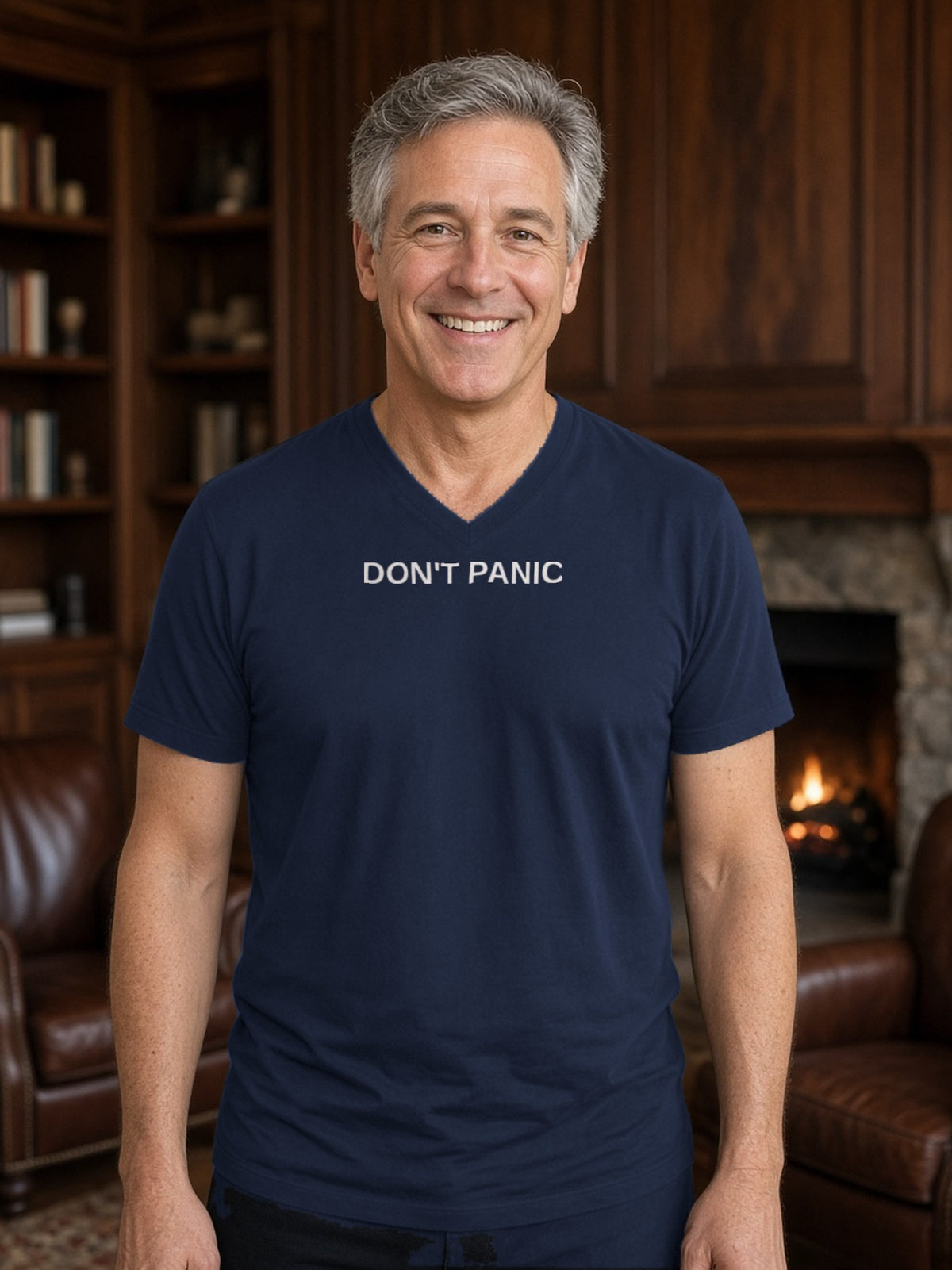 DON'T PANIC V-Neck Tee - Navy