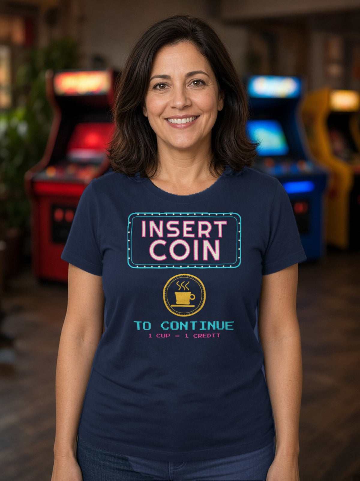 Insert Coin to Continue Coffee Tee - Navy