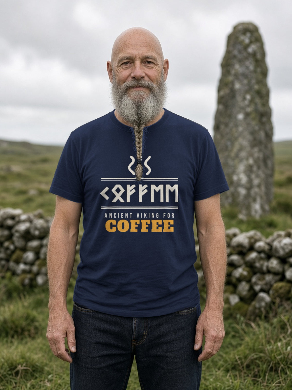 Ancient Viking for Coffee Rune Tee - Navy