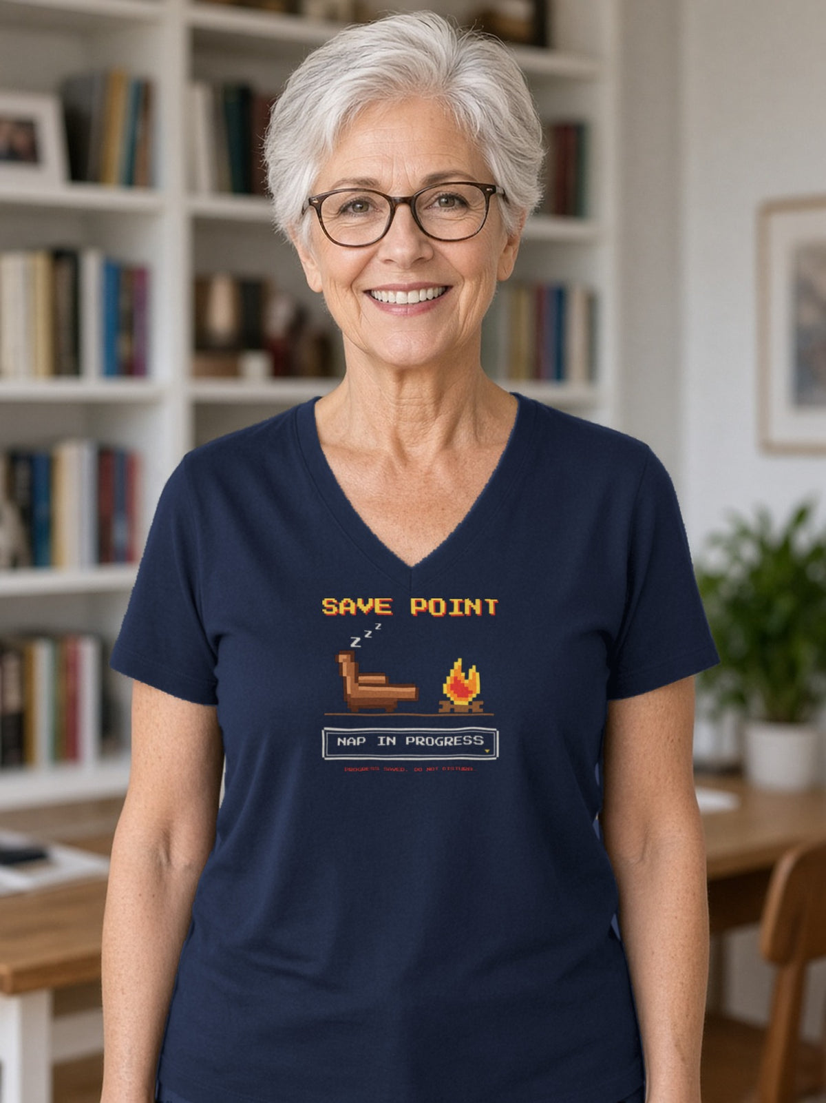 Save Point Nap in Progress V-Neck Tee - Navy