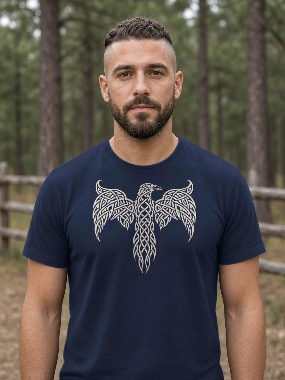 Knotwork Raven Norse Art Tee - Navy