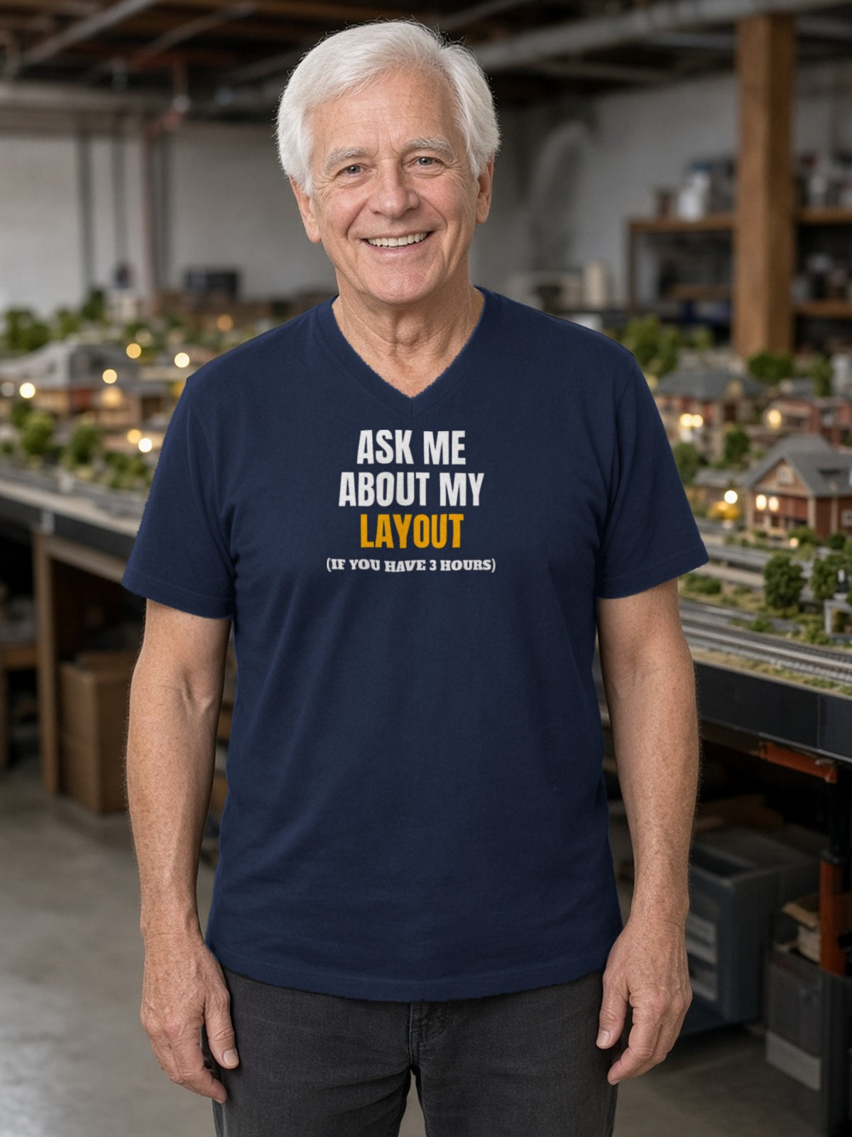 Ask Me About My Layout (If You Have 3 Hours) V-Neck Tee - Navy
