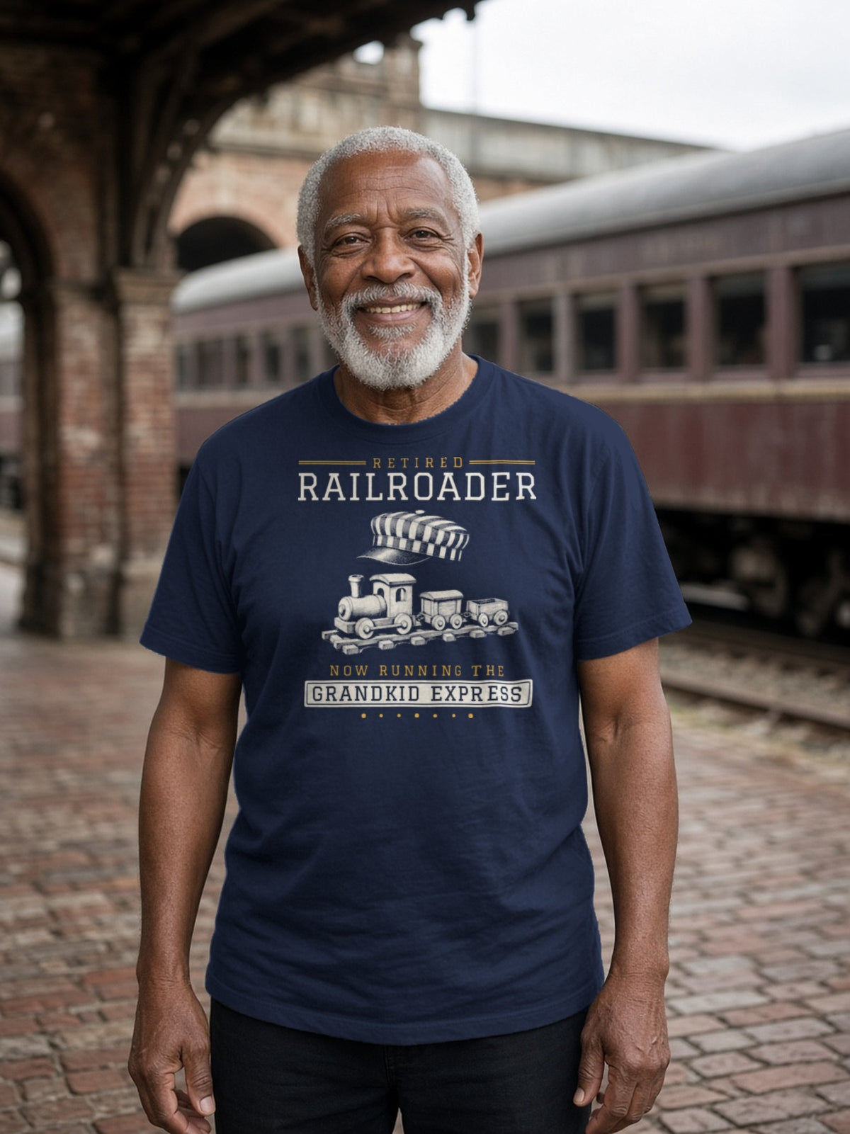 Retired Railroader Grandkid Express Tee - Navy