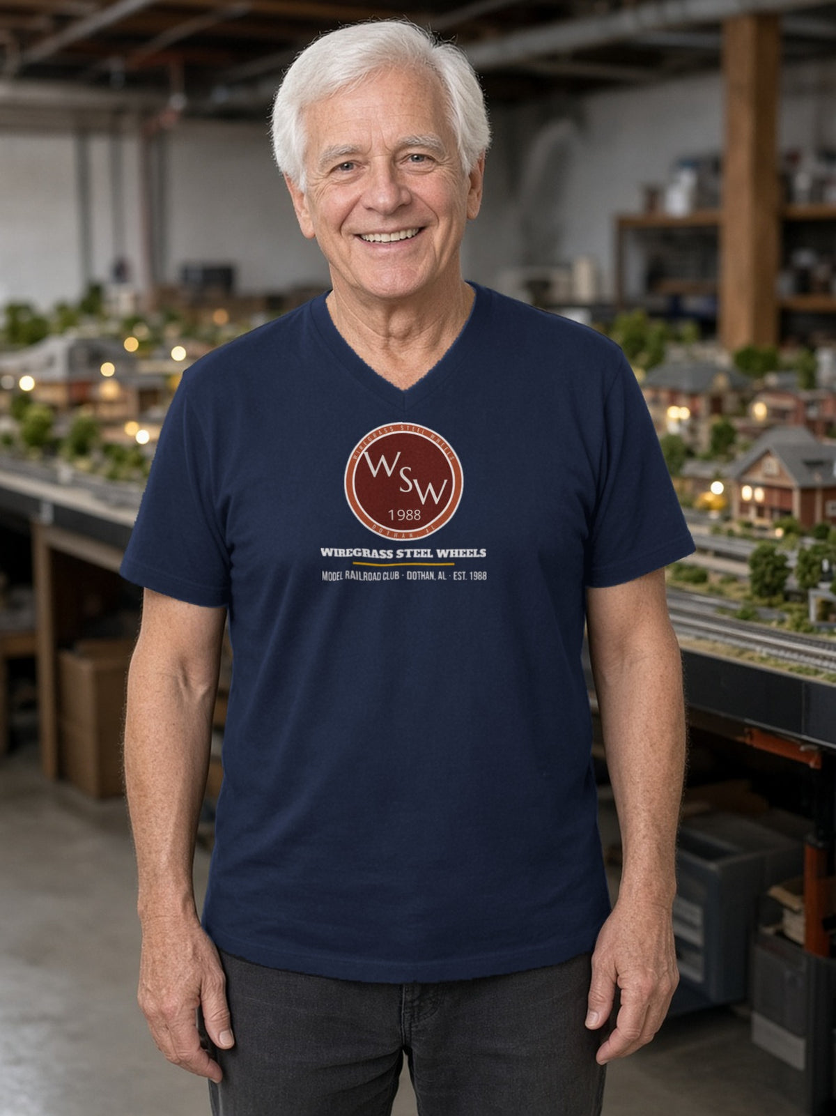 Wiregrass Layout V-Neck Tee - Navy