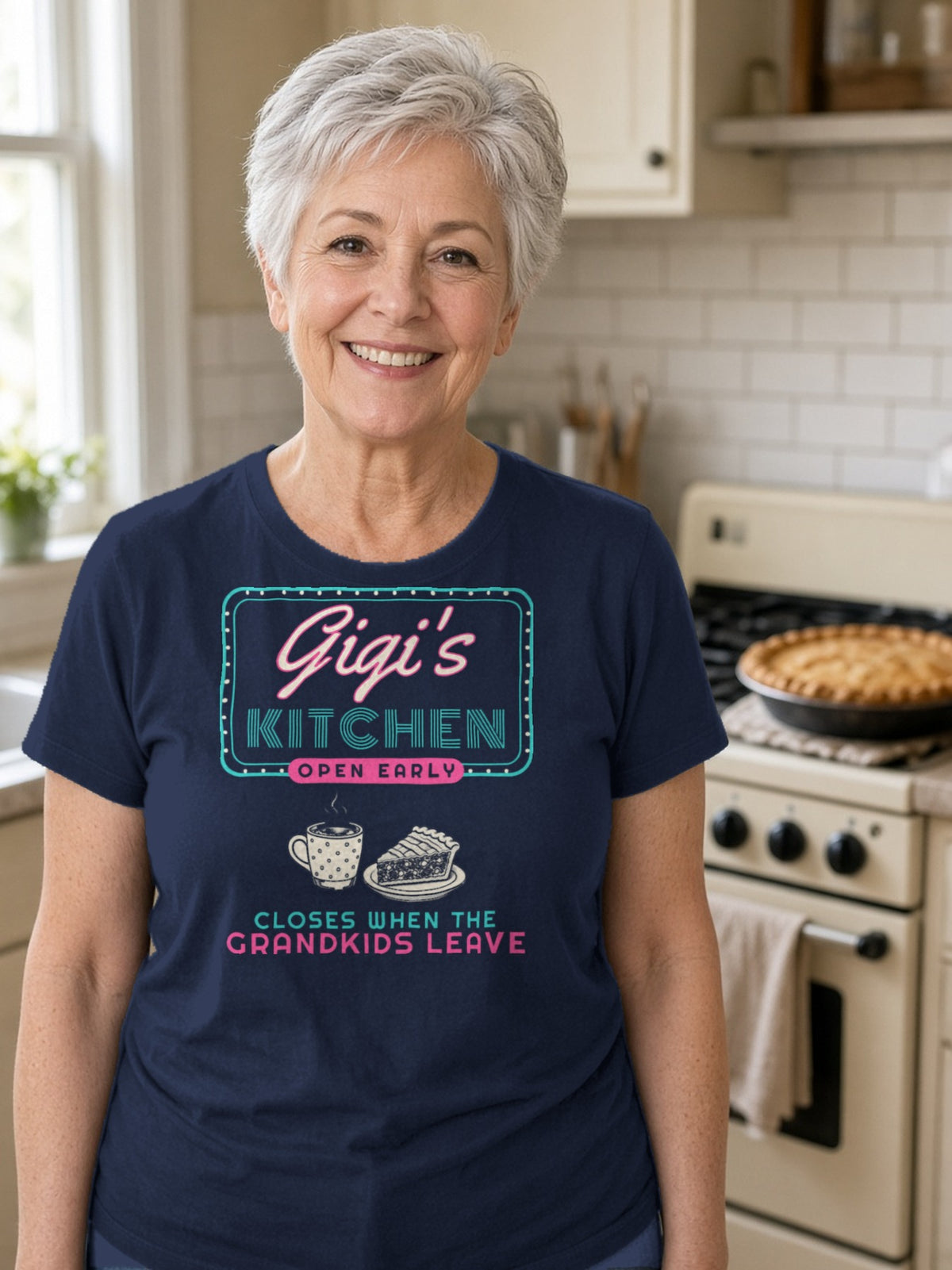 Gigi's Kitchen Retro Diner Sign Tee - Navy