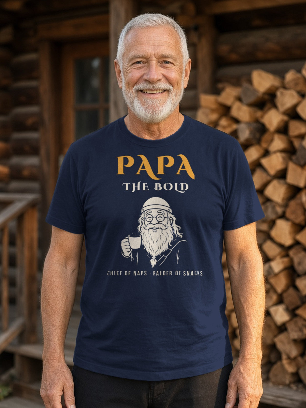 Papa the Bold Viking Grandpa Tee - Navy