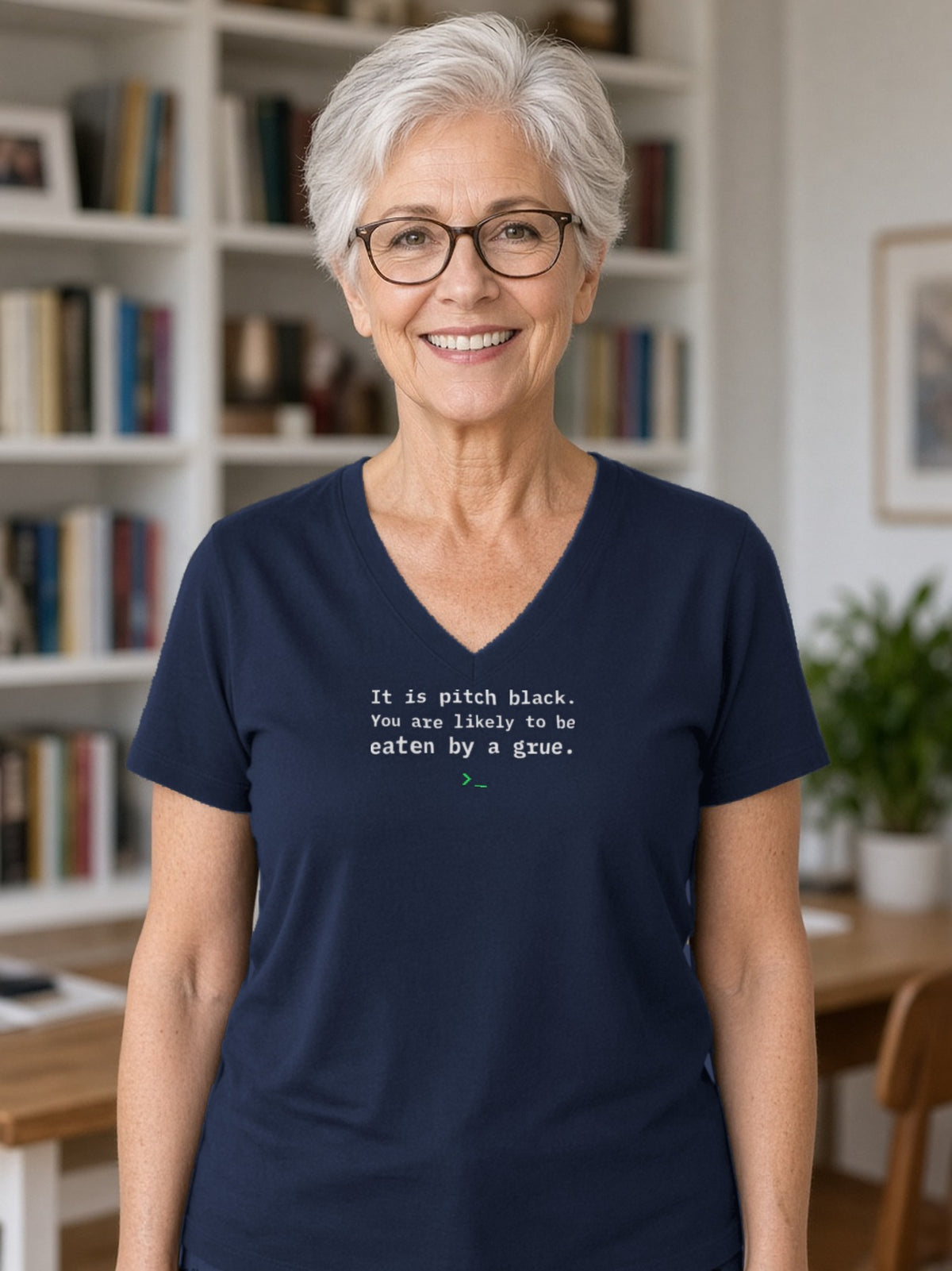 Eaten by a Grue V-Neck Tee - Navy