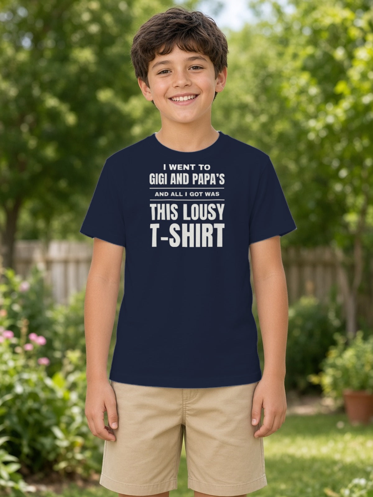 I Went to Gigi and Papa's Lousy T-Shirt Youth Tee - Navy