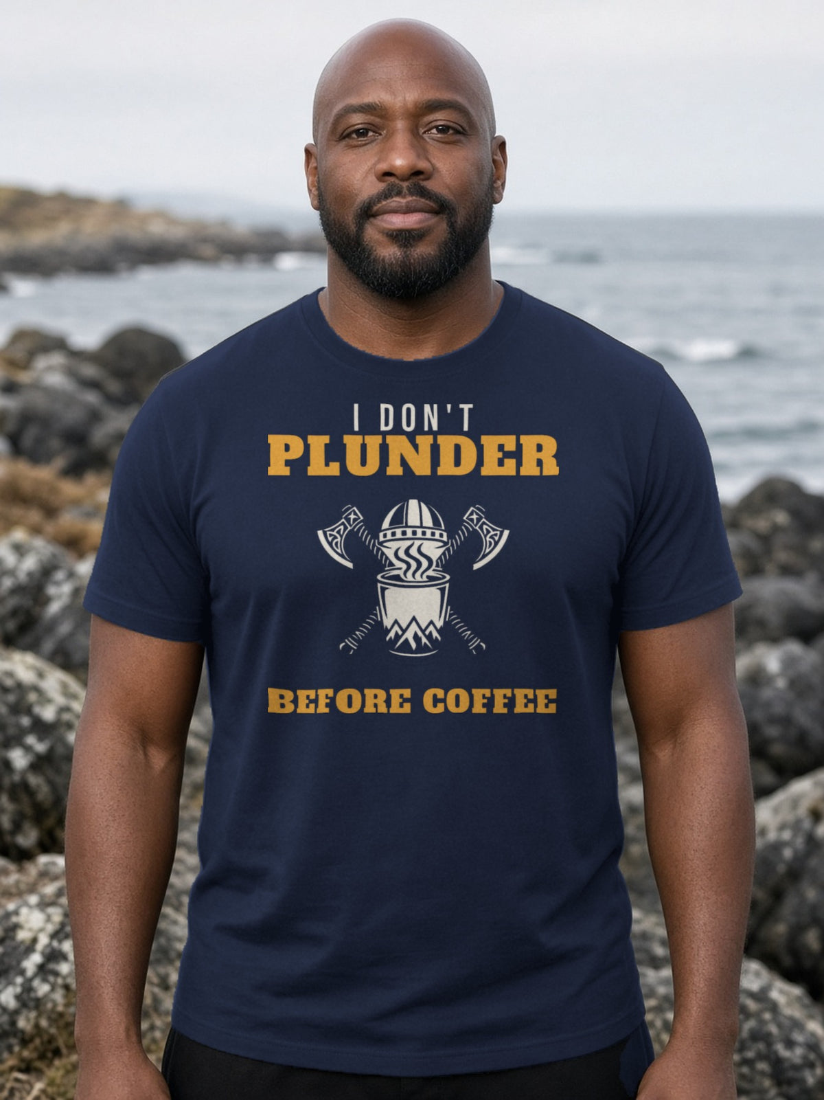 I Don't Plunder Before Coffee Viking Tee - Navy