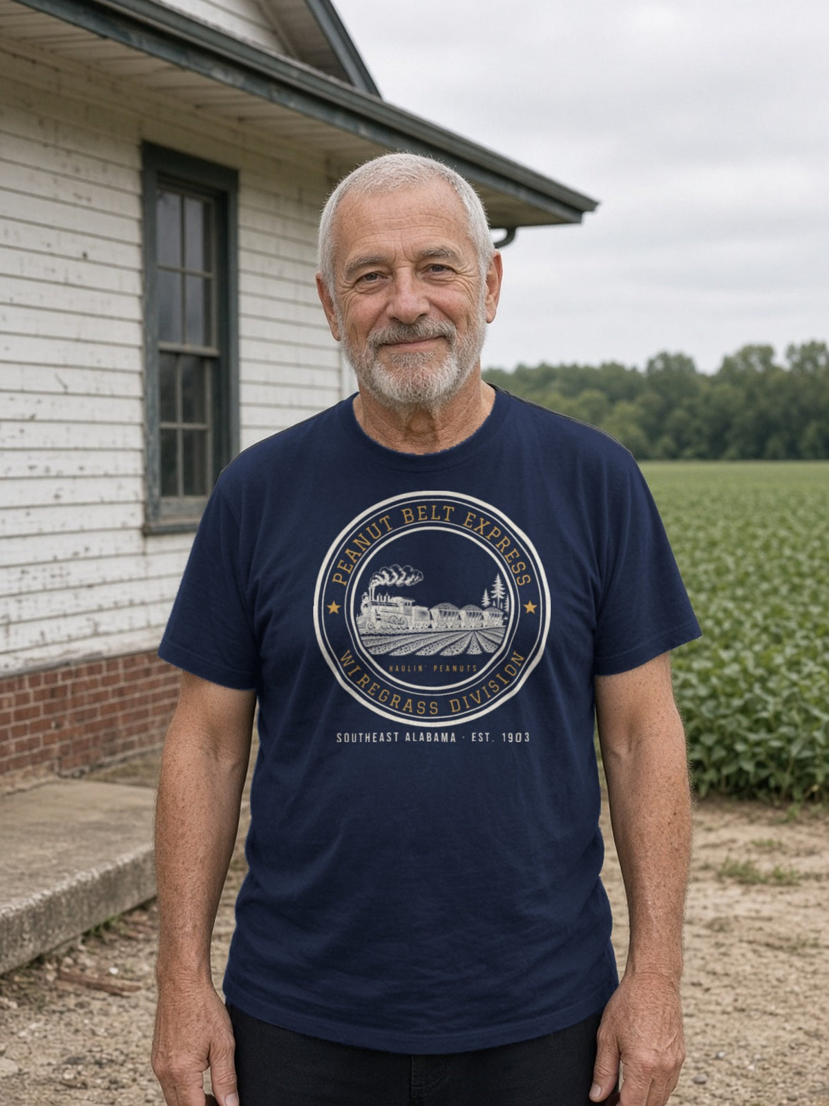 Peanut Belt Express Railroad Herald Tee - Navy