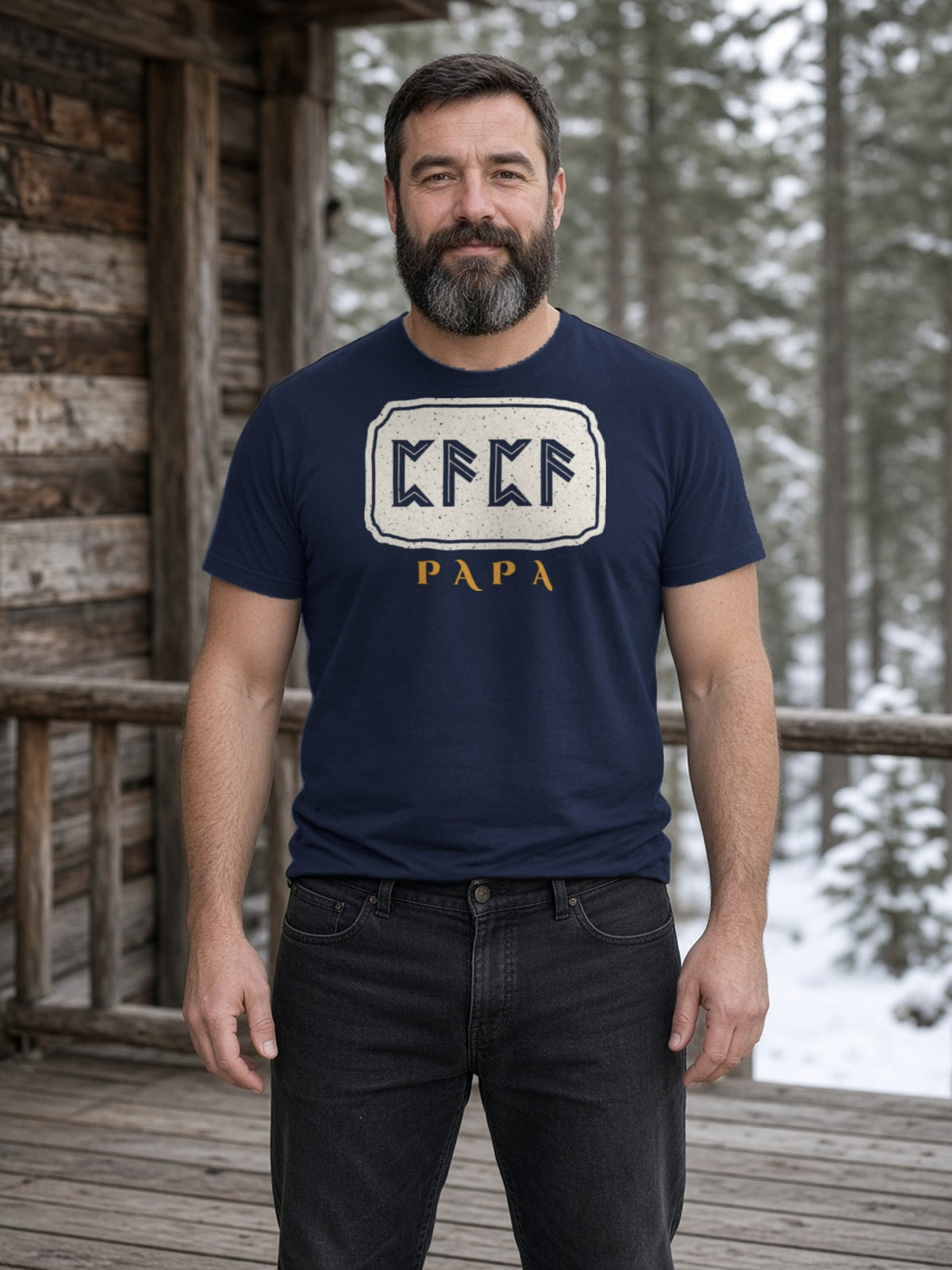PAPA in Runes Carved Stone Tee - Navy