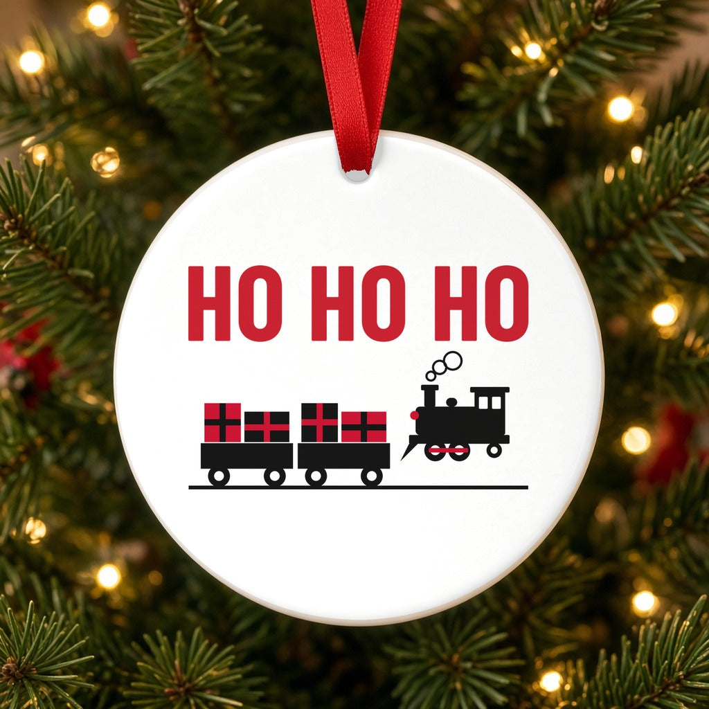 HO HO HO Model Railroad Christmas Ornament