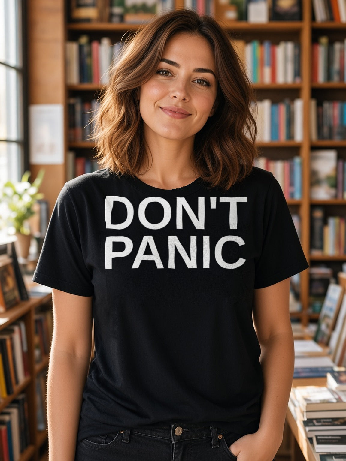 DON'T PANIC Big Text Tee (Polyester) – Black