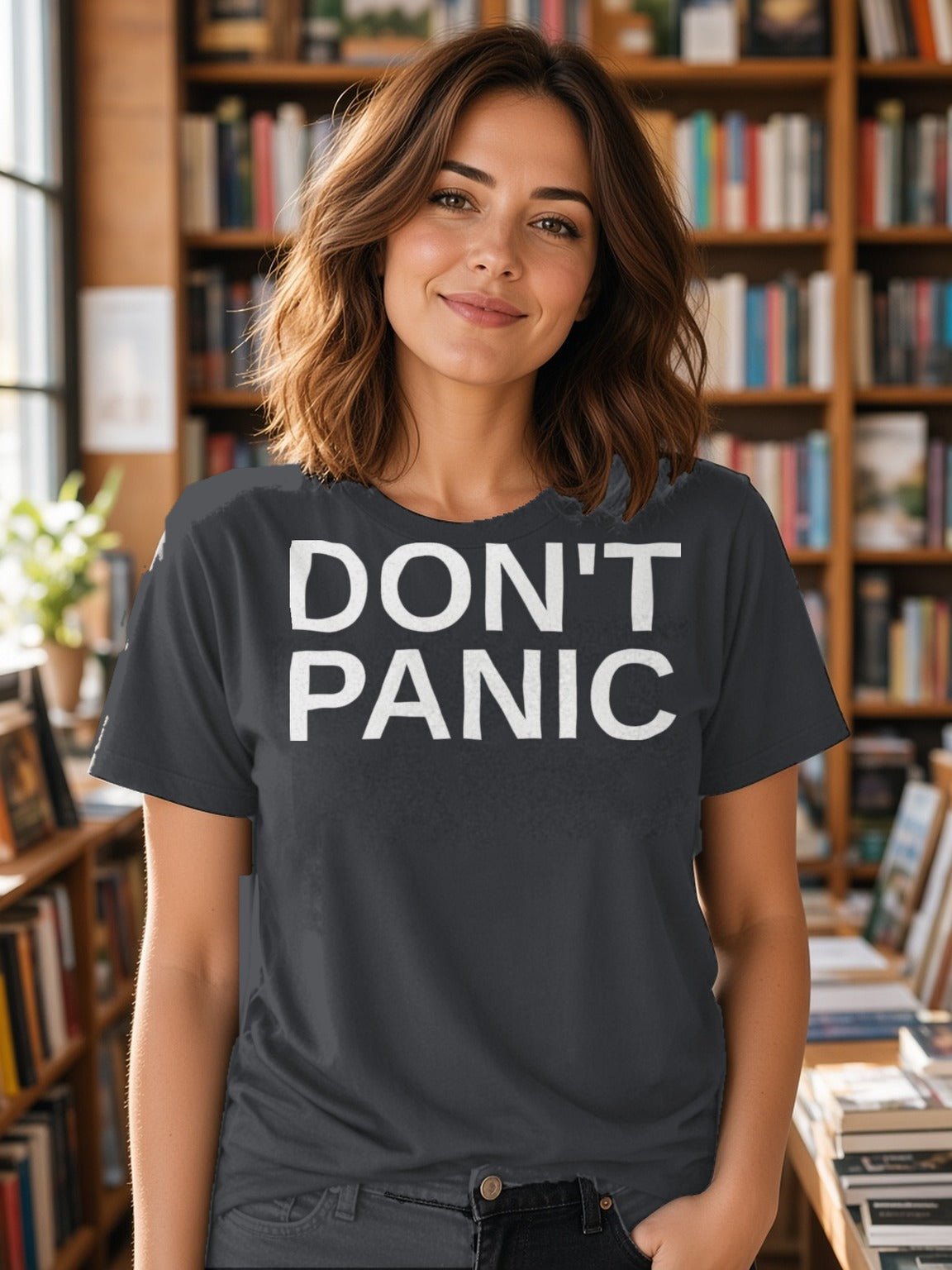 DON'T PANIC Big Text Tee (Polyester) – Charcoal Grey