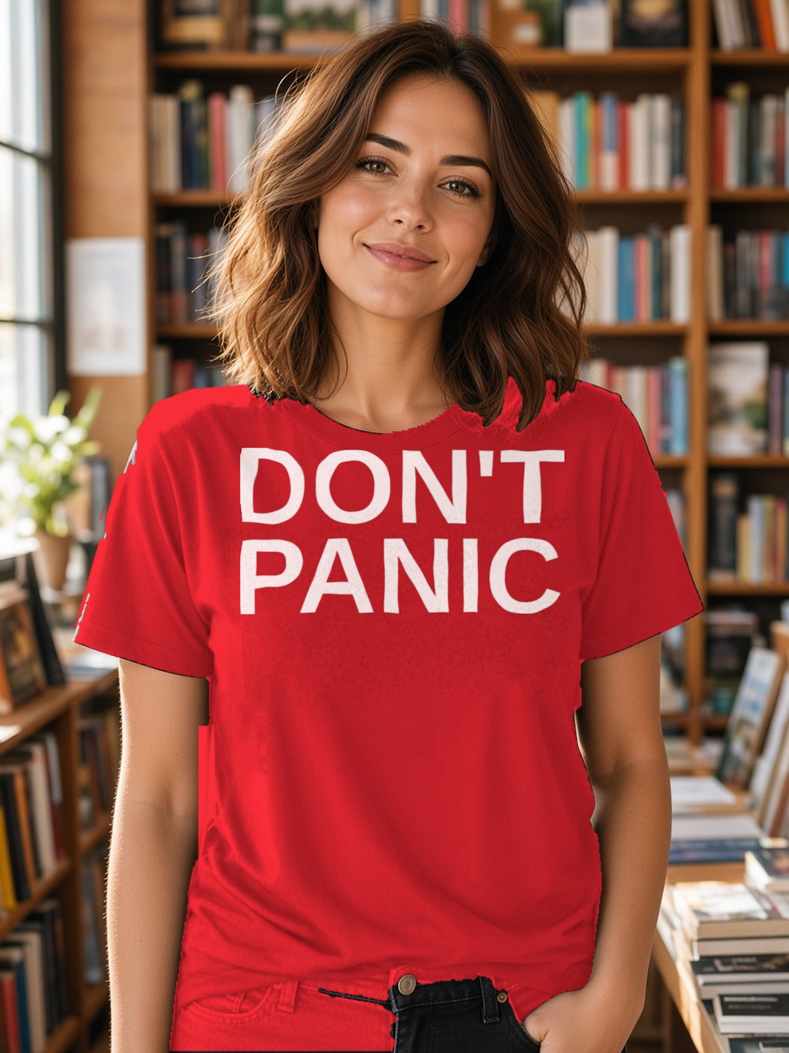 DON'T PANIC Big Text Tee (Polyester) – True Red