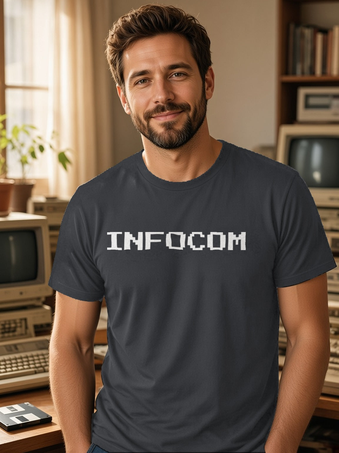Infocom Retro Logo Tee (Polyester) – Charcoal Grey