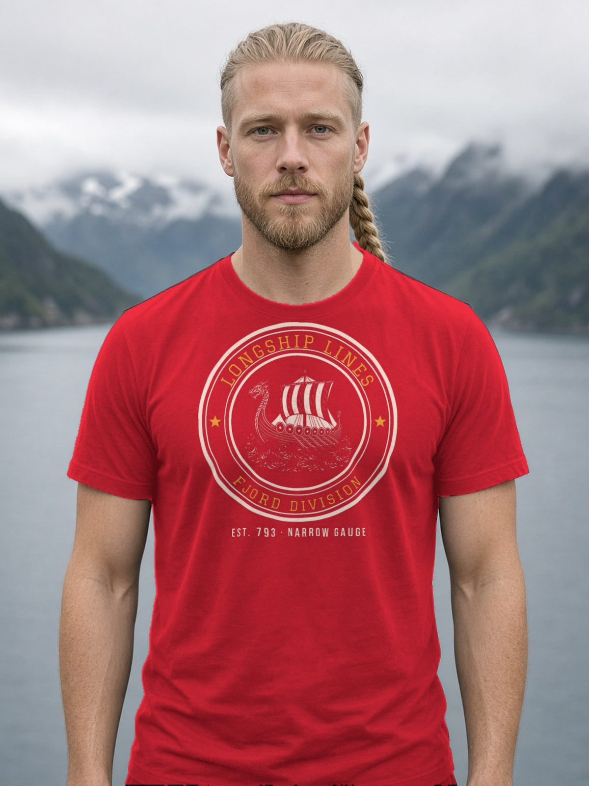 Longship Lines Railroad Herald Tee - Red