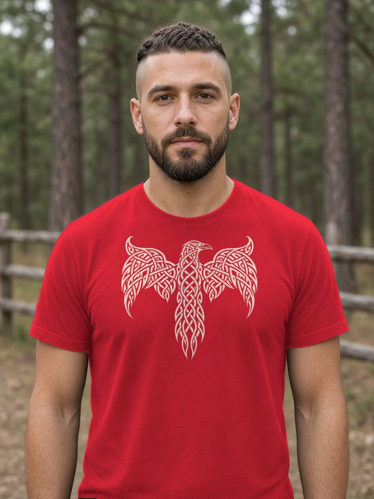 Knotwork Raven Norse Art Tee - Red