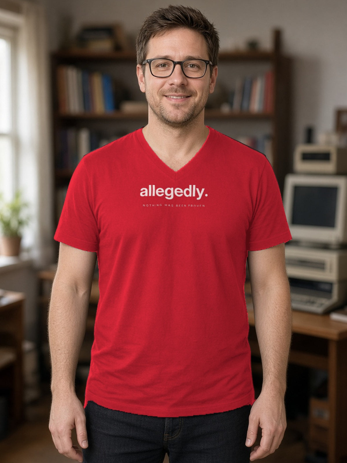 Allegedly Minimal V-Neck Tee - Red
