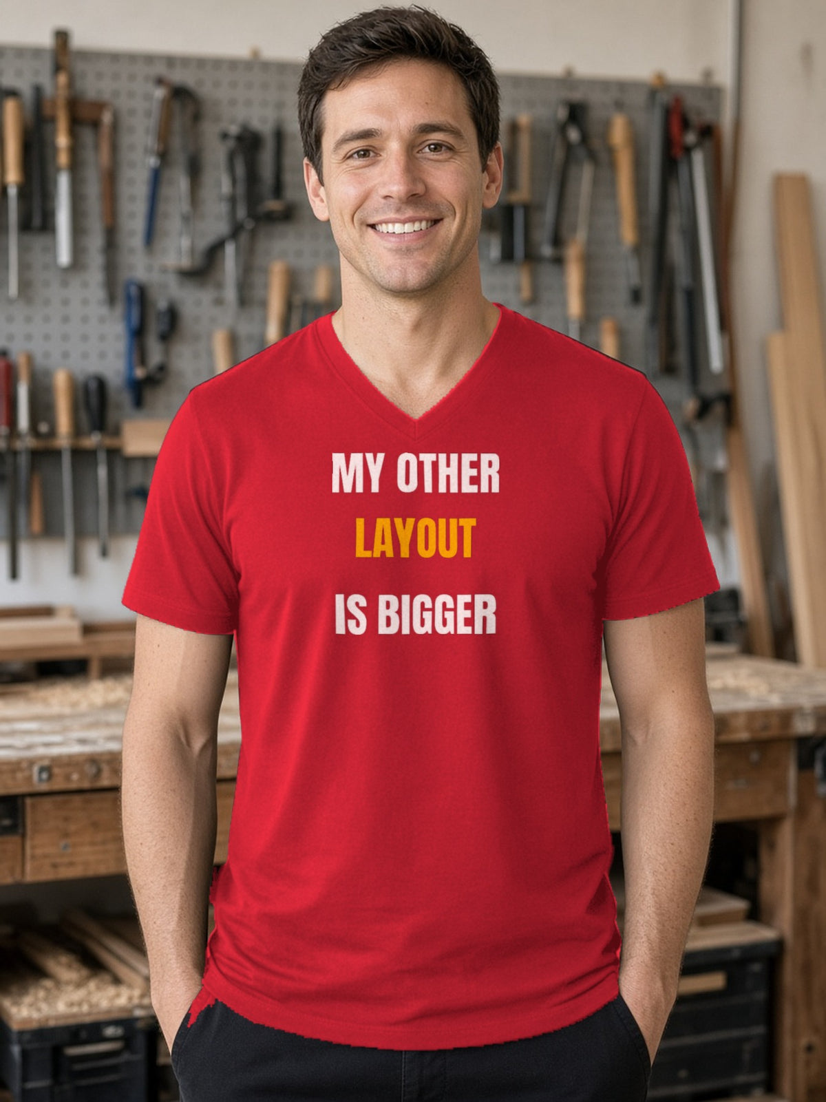 My Other Layout Is Bigger V-Neck Tee - Red