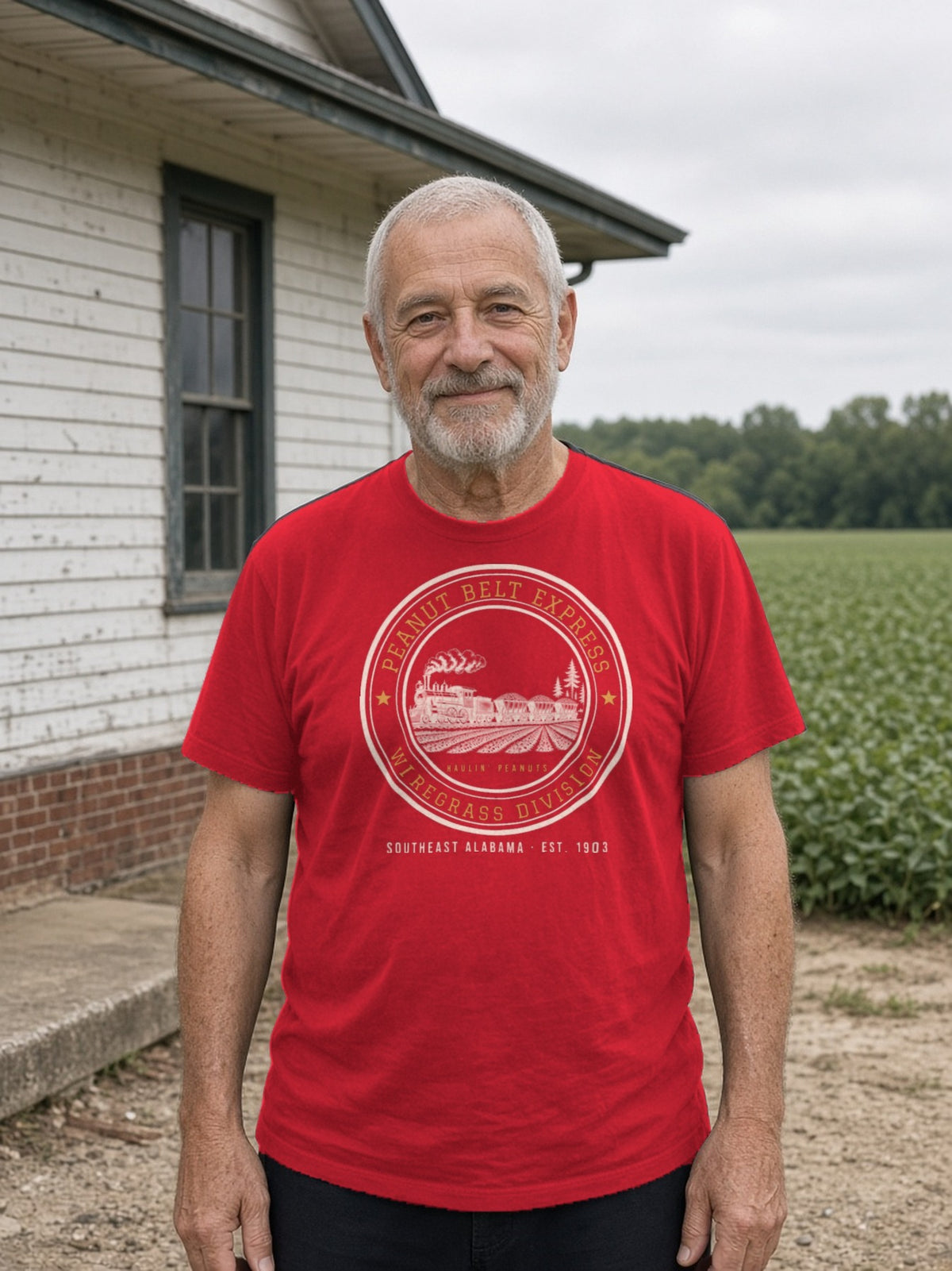 Peanut Belt Express Railroad Herald Tee - Red
