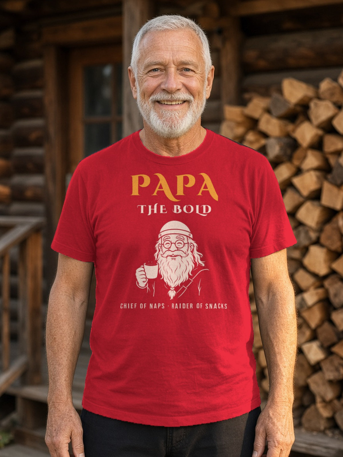 Papa the Bold Viking Grandpa Tee - Red