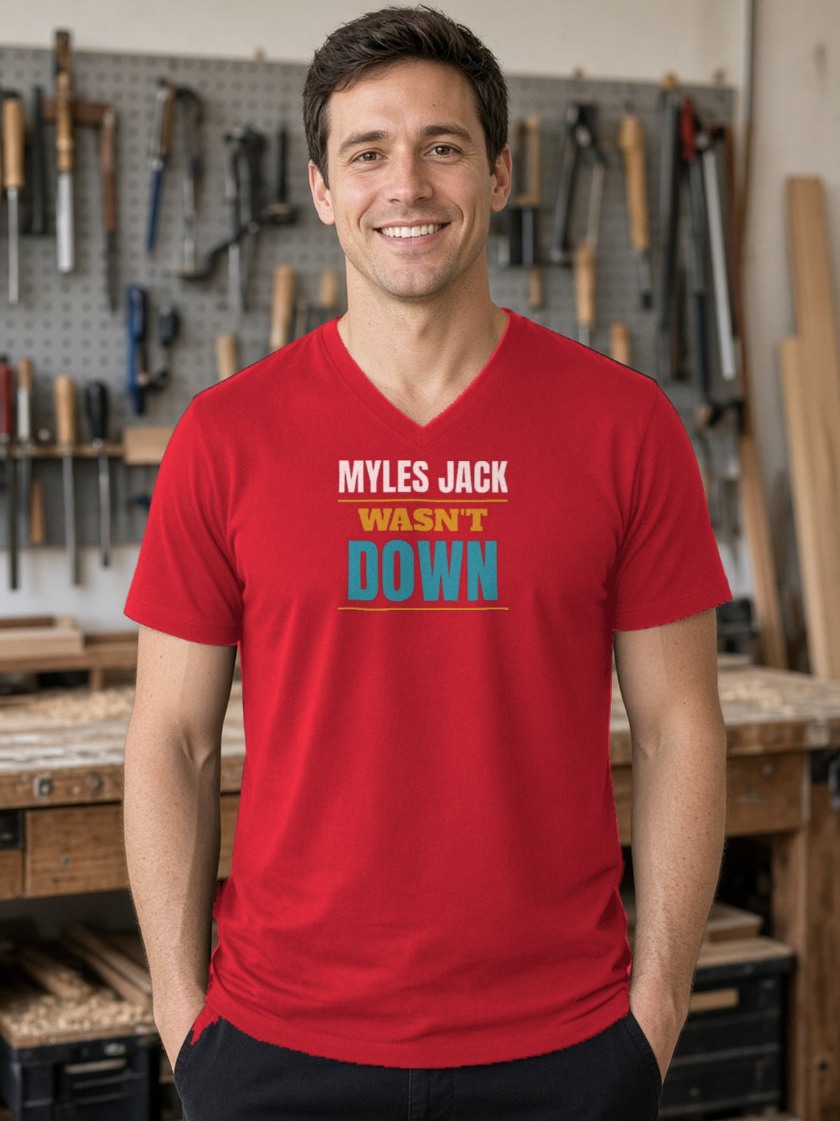 MYLES JACK WASN'T DOWN V-Neck Tee - Red