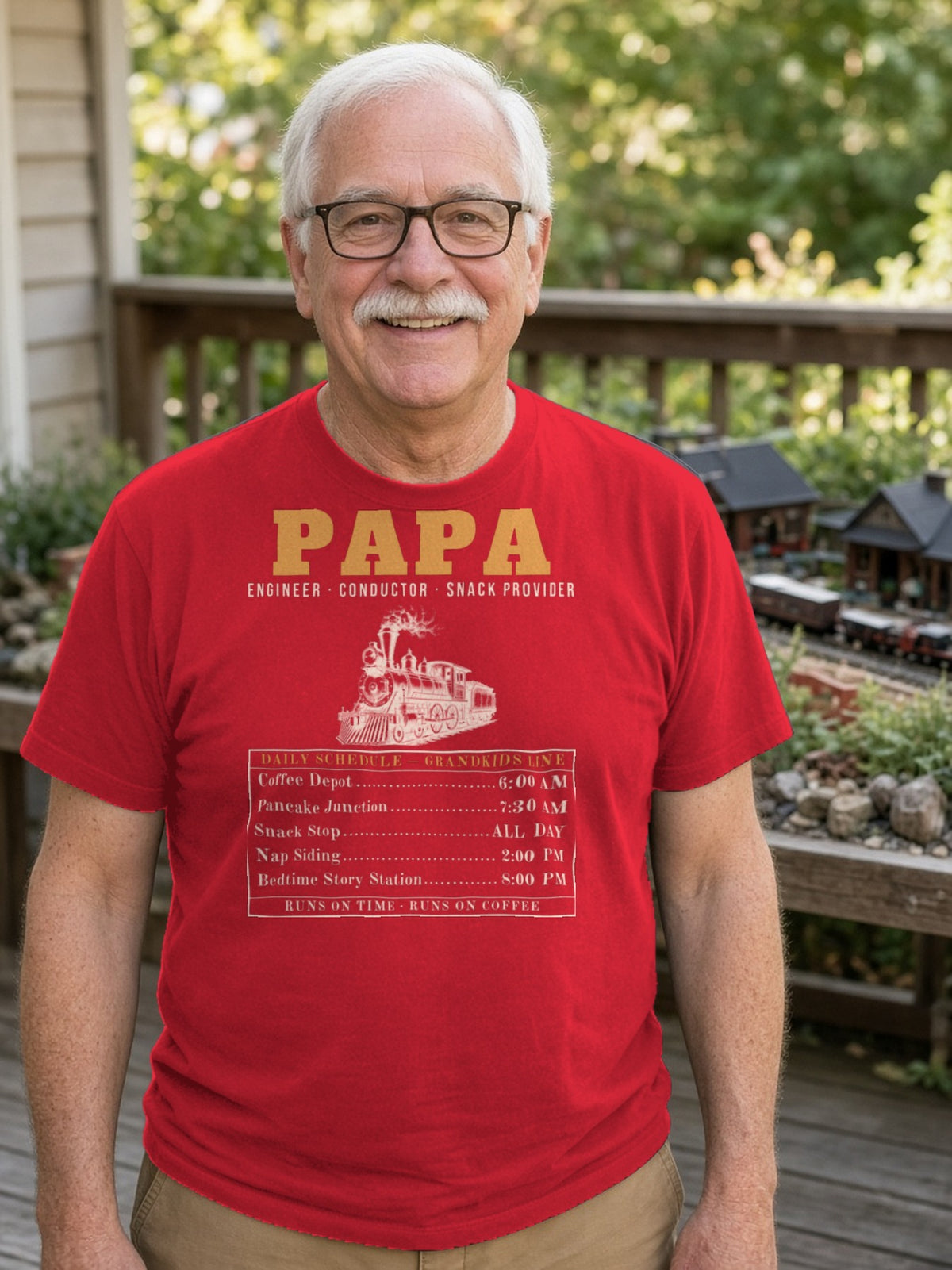 Papa: Engineer, Conductor, Snack Provider Tee - Red