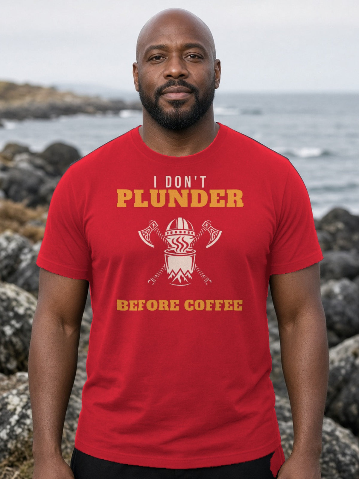 I Don't Plunder Before Coffee Viking Tee - Red