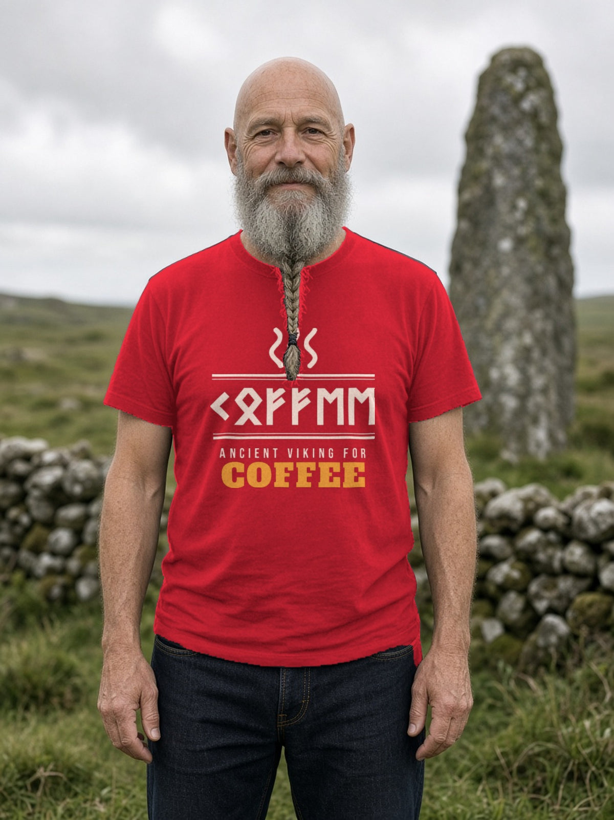 Ancient Viking for Coffee Rune Tee - Red