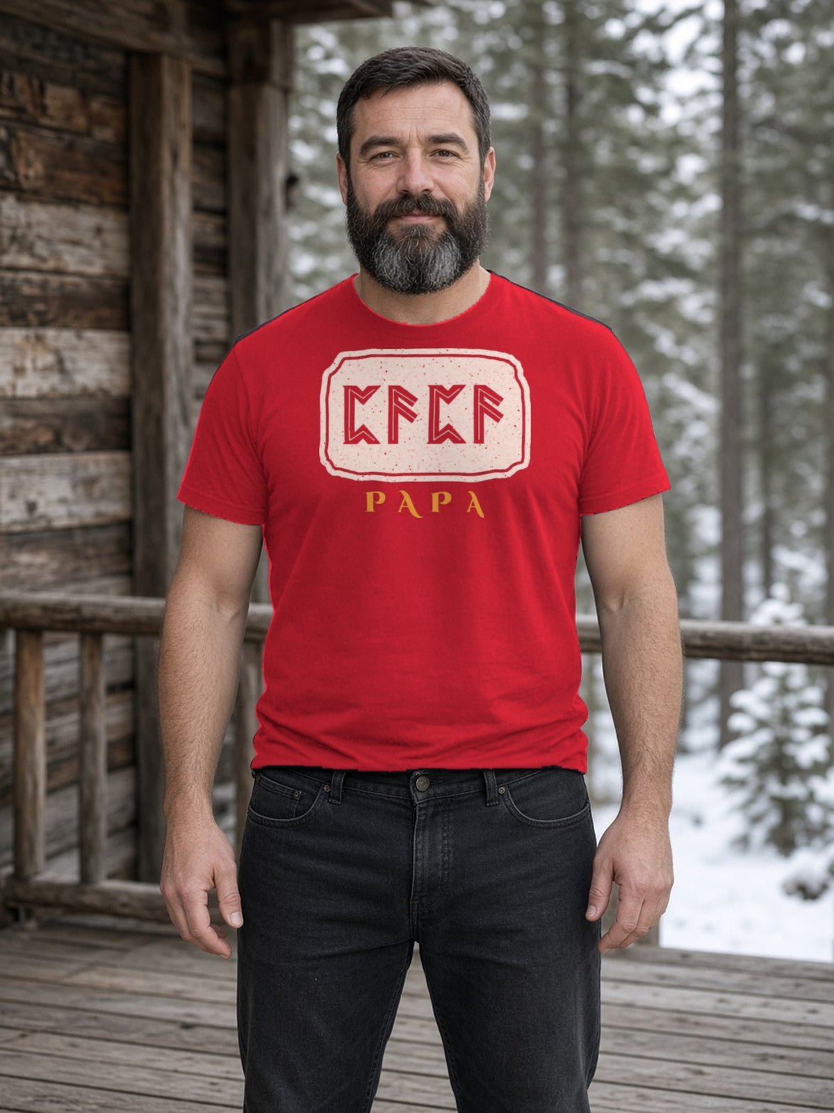 PAPA in Runes Carved Stone Tee - Red