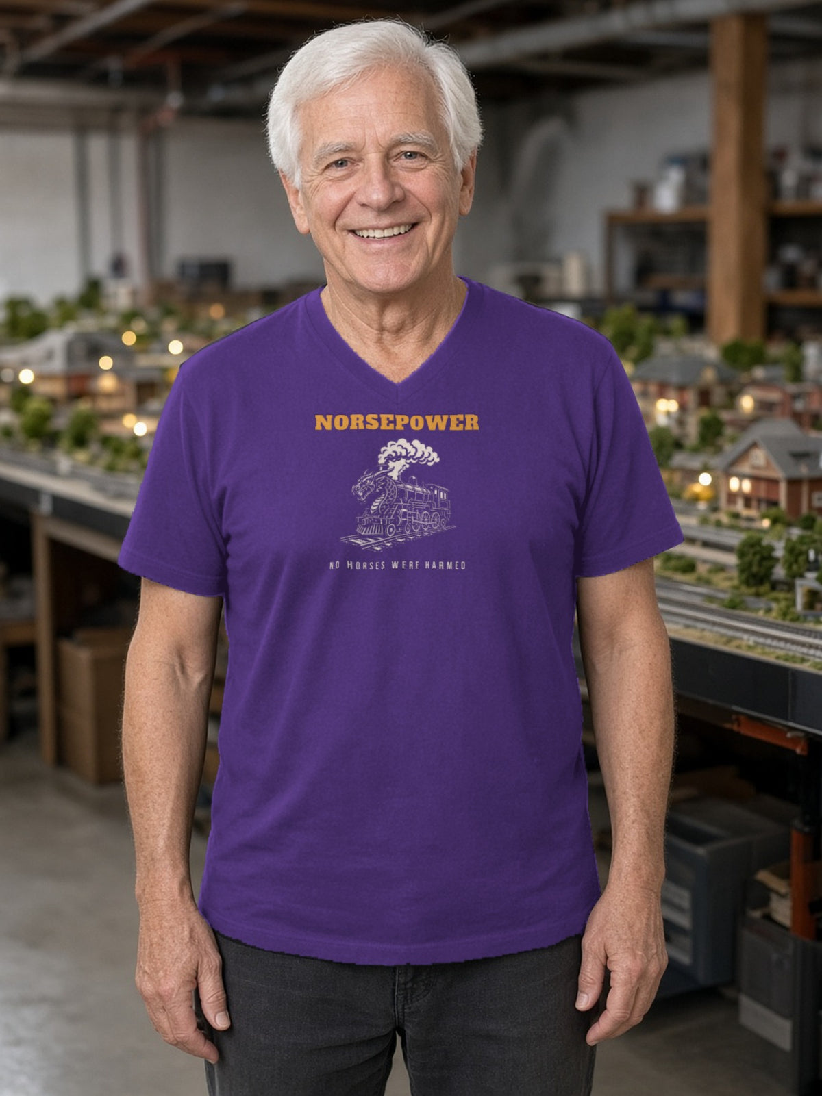 NORSEPOWER Dragon Steam Locomotive V-Neck Tee - Team Purple