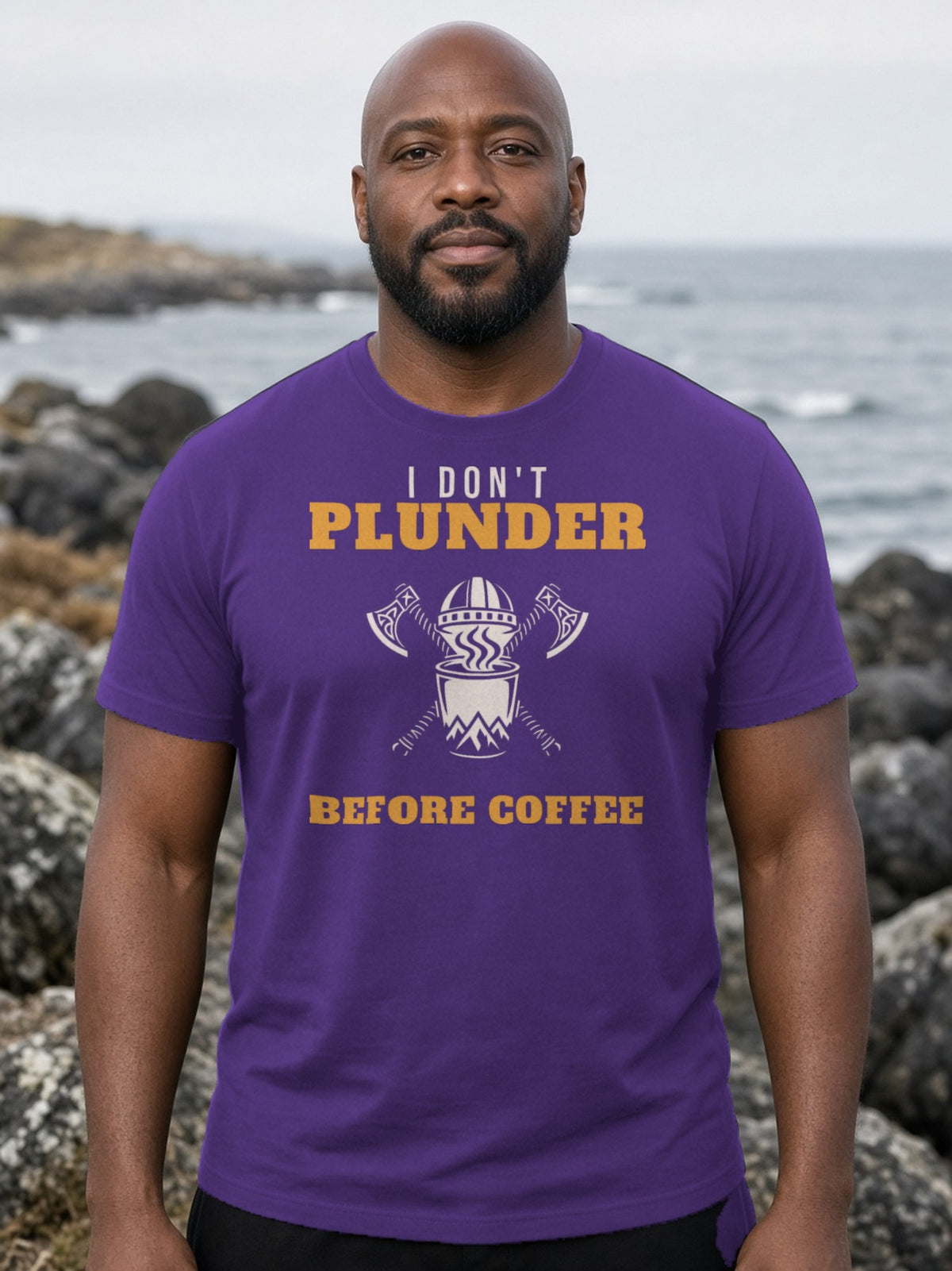 I Don't Plunder Before Coffee Viking Tee - Team Purple