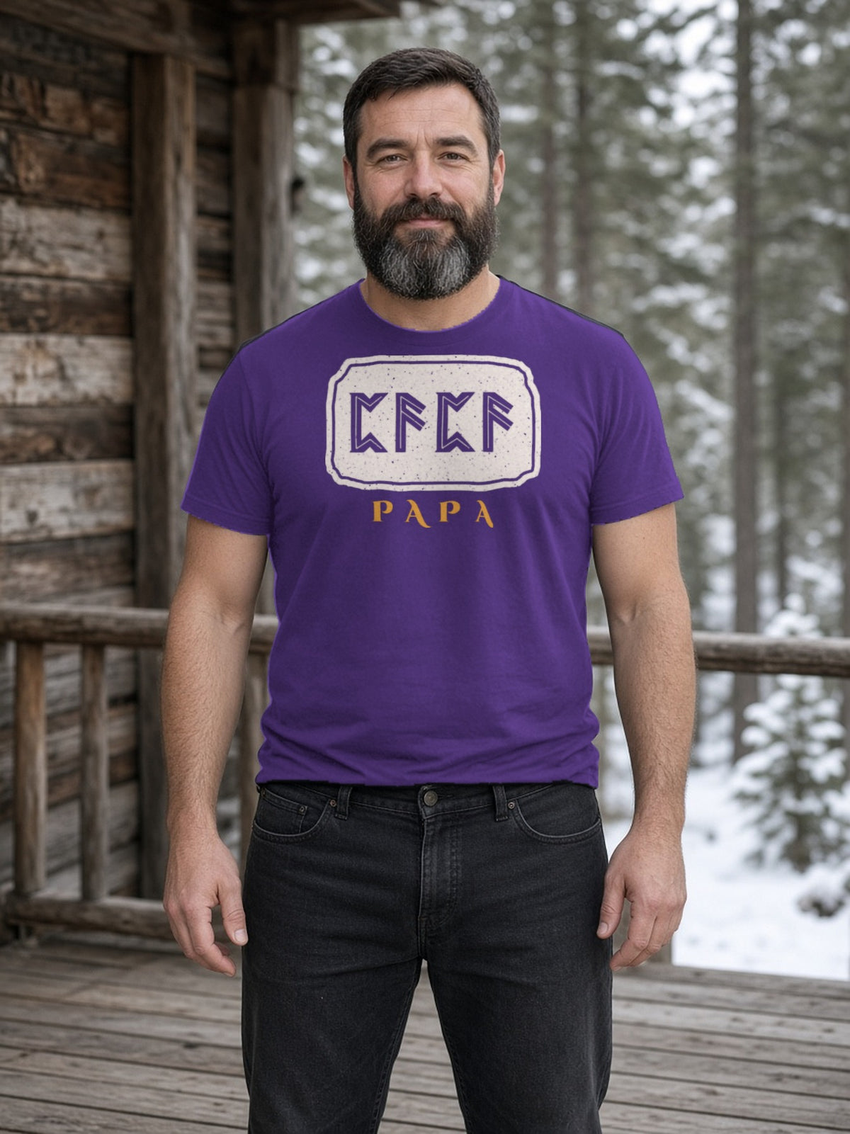 PAPA in Runes Carved Stone Tee - Team Purple