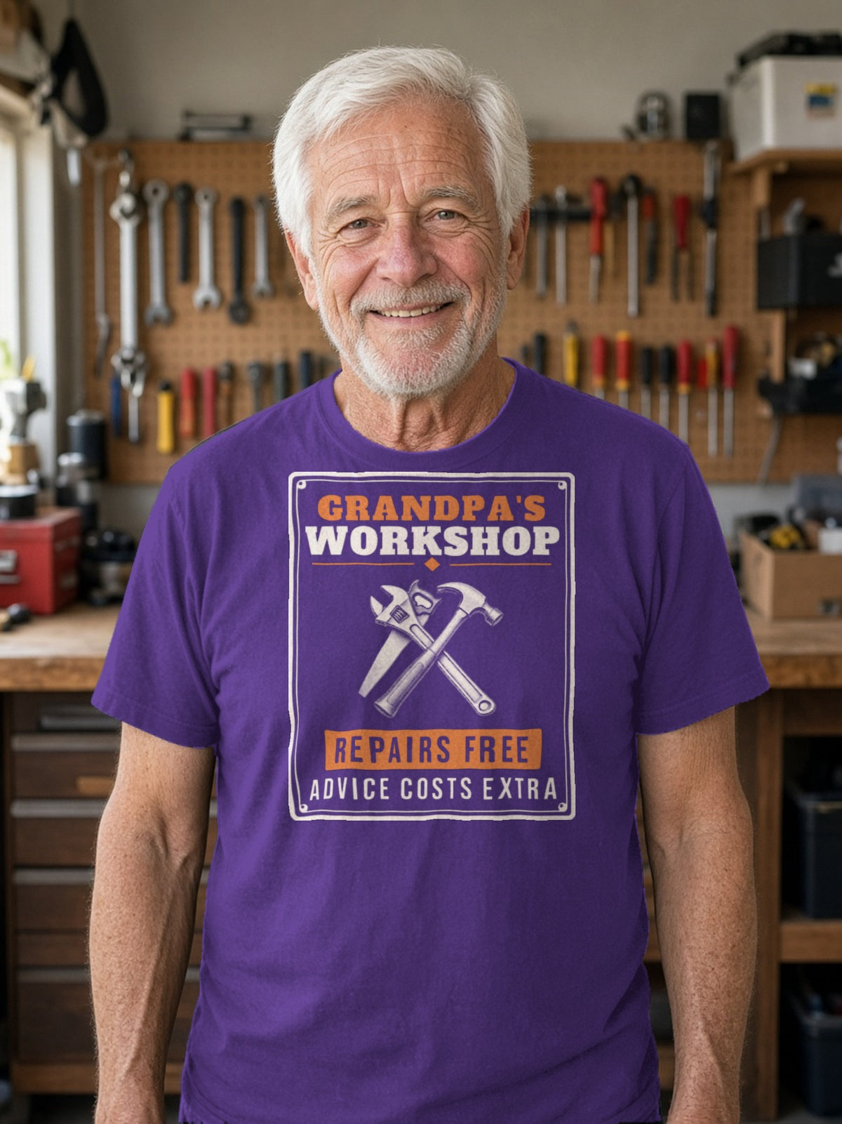 Grandpa's Workshop Tin Sign Tee - Team Purple