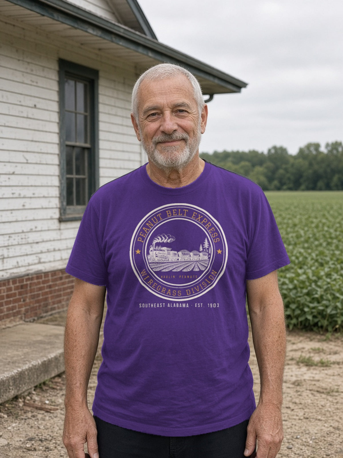 Peanut Belt Express Railroad Herald Tee - Team Purple