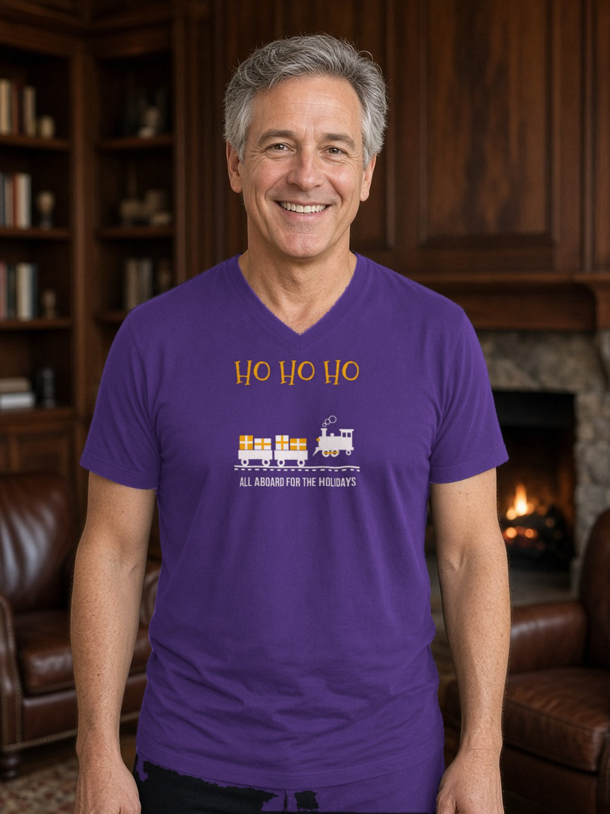 HO HO HO Model Railroad V-Neck Tee - Team Purple