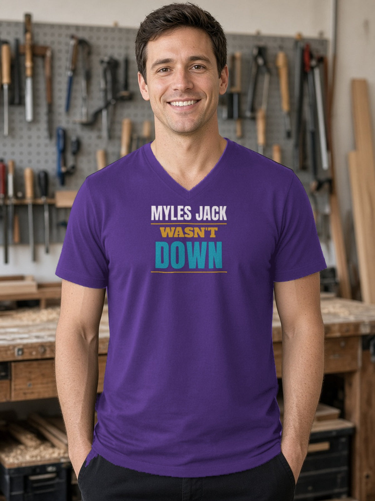 MYLES JACK WASN'T DOWN V-Neck Tee - Team Purple